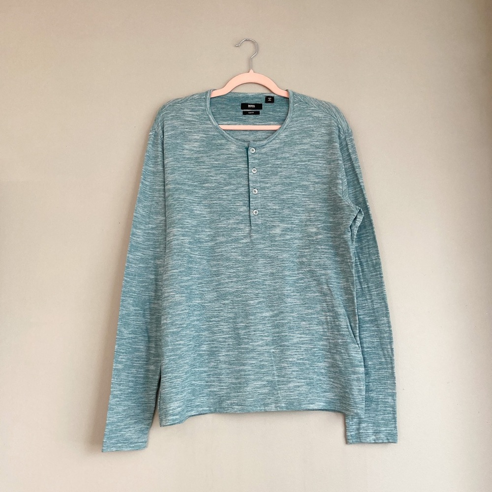 Boss by Hugo Boss Teal (Aqua Green) Knit Slim Fit Henley